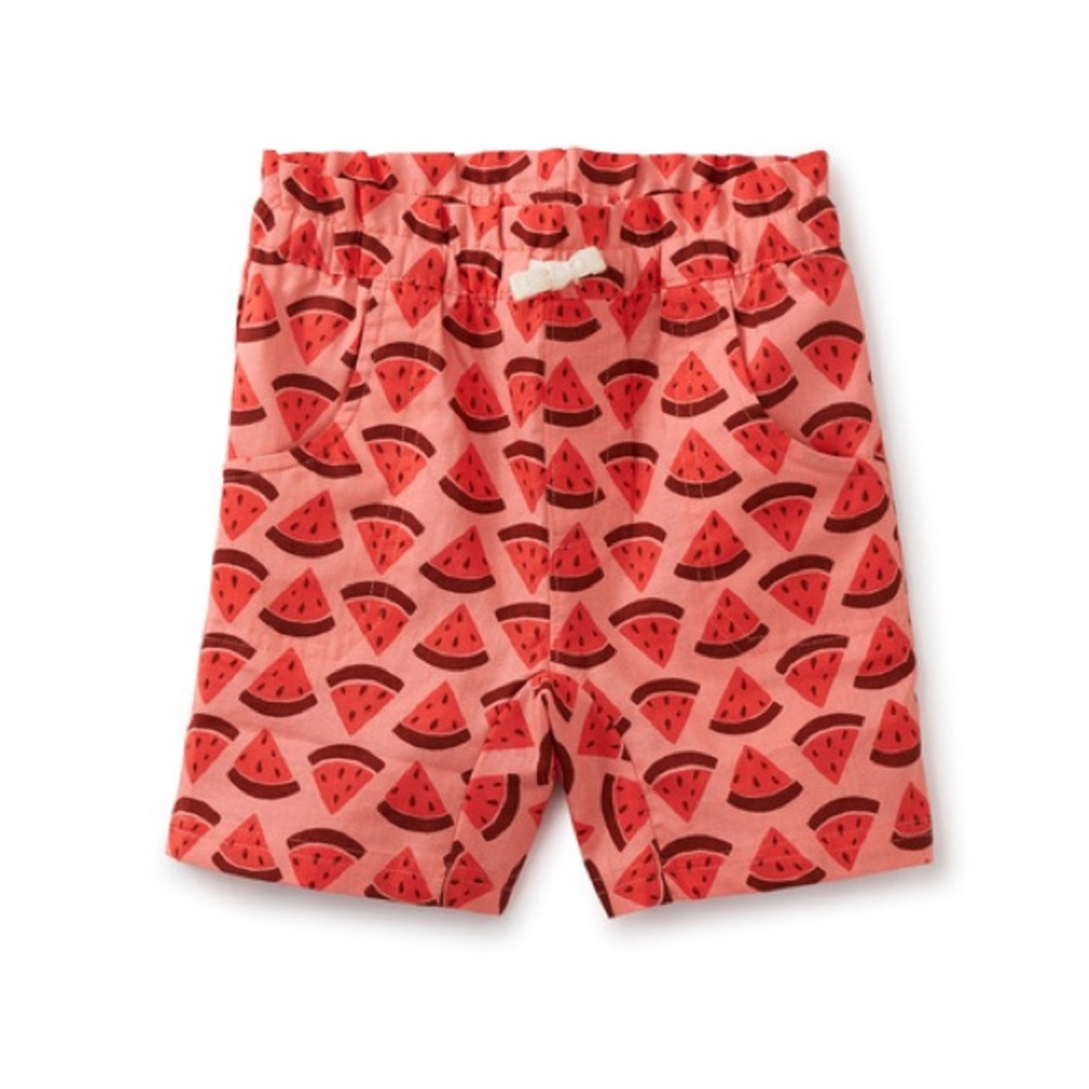 Tea Collection Paperbag Drawstring Shorts, Watermelon Wedge, Size 3